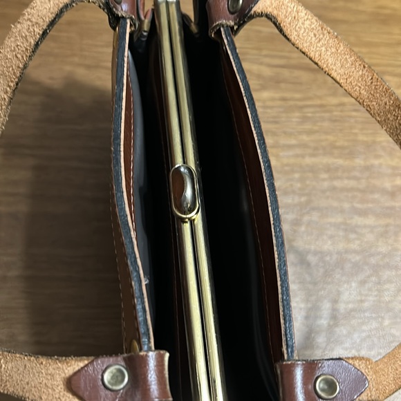 Leather vintage clutch handbag patchwork - Picture 6 of 10